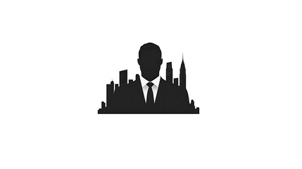 Poster - Businessman Silhouette Cityscape Skyline Black White Minimalist Design