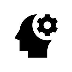 Poster - Silhouette of a head with a gear inside the head representing thinking and problem solving process idea
