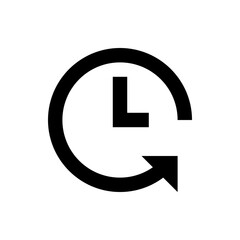 Poster - Black clock icon with arrow indicating time travel or history in a simple and minimalist design style present