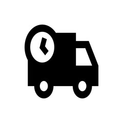 Poster - Black delivery truck icon with a clock indicating time sensitive shipping and fast transportation service