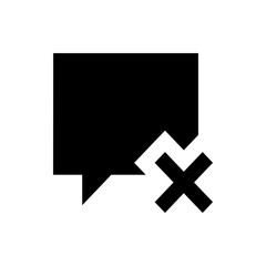 Poster - Black speech bubble with a sharp point and a large black x symbol in the bottom right corner area