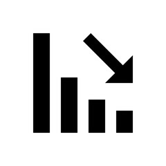 Poster - Black arrow pointing down towards a bar graph with decreasing values on a white background design