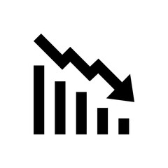 Poster - Black downward trend arrow over decreasing bar graph representing financial loss and economic decline shown