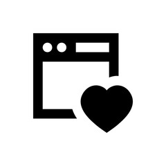 Poster - Black and white icon of a browser window with two circles and a heart shape on the bottom right side