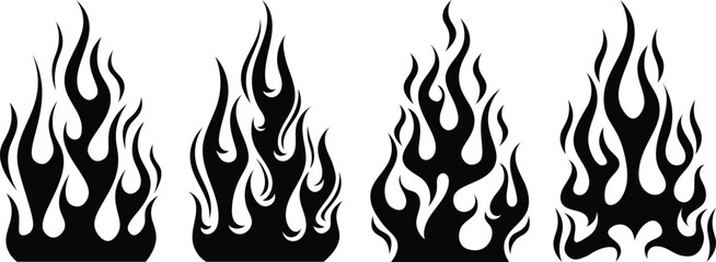 Silhouette Fire flames. Old school tattoo neo-tribal style or silhouette flame for cars. set vector icons. Fire sign. Fire flame icon isolated on white background. Vector illustration