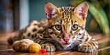 Adorable Ocelot Domestic Cat Candid Portrait - Playful Feline Close-Up