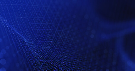 Poster - interconnected blue dots and lines form a geometric pattern across a dark blue tech background, illu