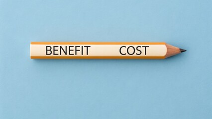 Poster - Pencil illustrating the contrast between benefit and cost on a blue background.