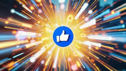 Poster - A vibrant graphic depicting a blue thumbs-up icon amidst colorful bursts, symbolizing engagement and positivity in a digital landscape.