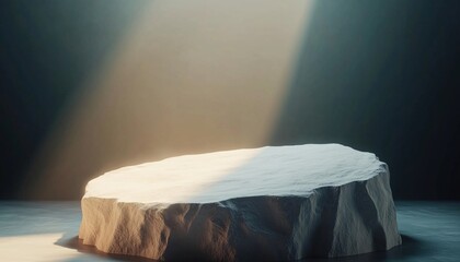 Poster - White Stone Podium Platform Stage With Empty Product Stand: Aesthetic Beauty And Nature Pedestal For Showcasing Cosmetic And Advertising Objects