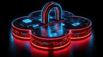 Poster - Cybersecurity Cloud Protection: Neon Abstract Digital Fortress