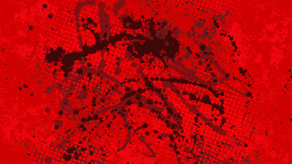 Poster - Red grunge background with dark stains scattered throughout.