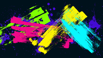 Poster - Dark grunge background with irregular multicolored reflective brush strokes.