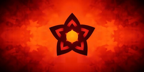 Poster - A glowing star shaped figure surrounded by a red and orange hazy background design
