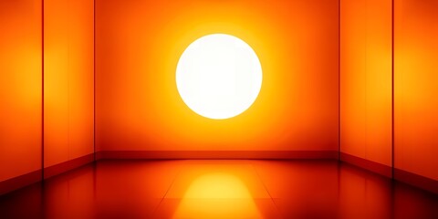 Poster - Illuminated orange room with a bright circular light on the back wall and shiny floor