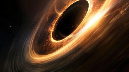 Poster - Black hole with a glowing white jet in space. Digital artwork of glowing swirling black hole with glowing star. Cosmic phenomena and astronomy concept for wallpaper, banner, poster. Abstract. AIG53.