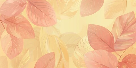 Poster - The close up picture of pink and yellow leaf and foliage with light yellow background, leaf or foliage is refers to collective leaves of plant or tree, often highlighting appearance as a group. AIG51.