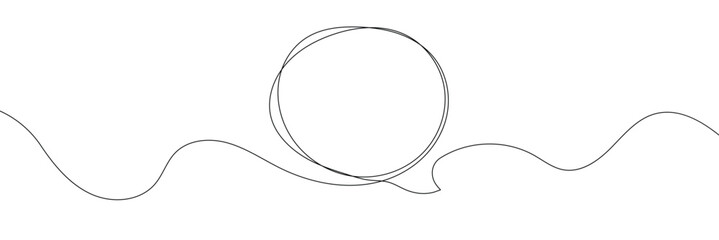 Poster - Vector Continuous Line Circle Speech Bubble, Black Line Isolated on White Background, Hand Drawn Illustration Blank Frame Template Single Line Drawing