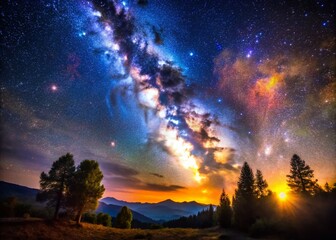 Wall Mural - Breathtaking Candid Shot of Starry Night Sky with Vibrant Nebulae