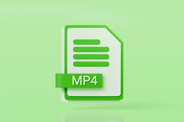 Fototapete - 3d file folder document MP4 icon. minimal word MP4 sheet presentation document icon. document form. business work company icon concept. archive presentation file type concept. MP4 format. 3d render.