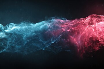 Fototapete - Vibrant smoke waves blending blue and red colors create a captivating visual effect in a dark environment