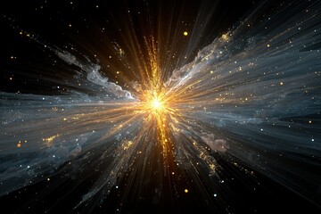 Poster - Cosmic explosion showcases bright energy in a vast galaxy filled with stars and swirling gases