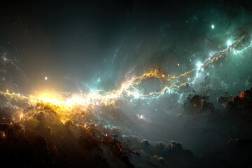 Poster - Vibrant nebula formation showcases bright colors and celestial details in the vast expanse of outer space