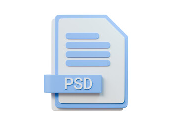 Fototapete - 3d file folder document PSD icon. minimal word PSD sheet presentation document icon. document form. business work company icon concept. archive presentation file type concept. PSD format. 3d render.
