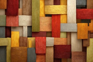 Poster - colorful patchwork of textured fabric pieces creating a vibrant and warm design for home decor or te