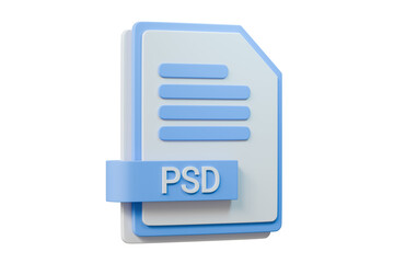 Fototapete - 3d file folder document PSD icon. minimal word PSD sheet presentation document icon. document form. business work company icon concept. archive presentation file type concept. PSD format. 3d render.