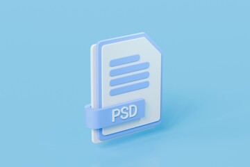 Fototapete - 3d file folder document PSD icon. minimal word PSD sheet presentation document icon. document form. business work company icon concept. archive presentation file type concept. PSD format. 3d render.