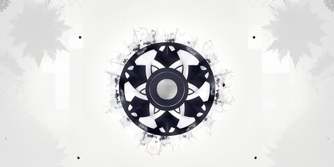 Poster - A symmetrical black and white design with a central circle on a white background art