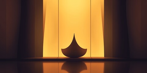 Poster - Abstract interior with golden walls and a dark sculptural object in the center stage