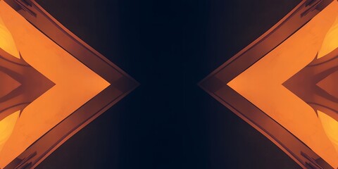 Poster - Abstract symmetrical design with orange shapes against a dark blue background view