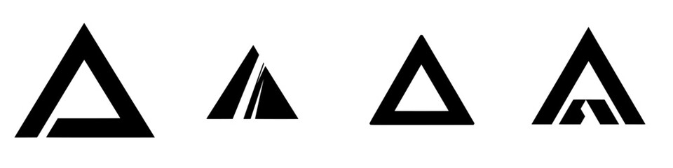 Poster - Vector illustration of minimalist triangle designs showcasing various black and white styles for modern graphic applications