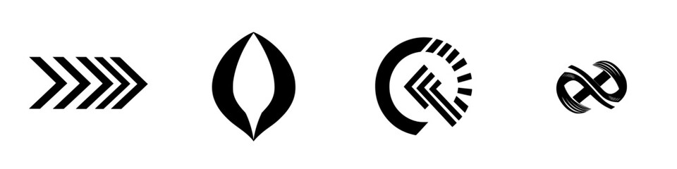 Poster - Vector illustrations of various icon designs in black and white featuring arrows, shapes, and patterns suitable for modern graphic projects