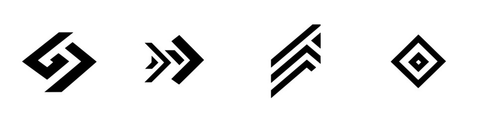 Poster - Vector illustration of abstract black and white icons featuring geometric shapes and lines for design purposes