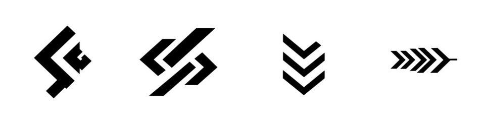 Poster - Vector illustration of black and white abstract icons featuring geometric shapes and arrows in various orientations