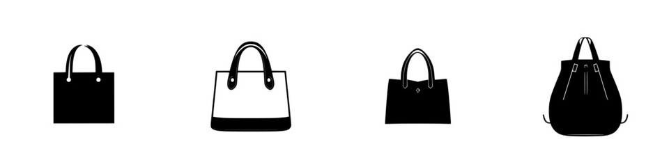 Poster - Various black and white vector illustrations of stylish bags for different occasions and uses