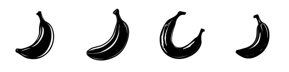 Poster - Vector illustration of black and white bananas arranged in varied positions for design purposes