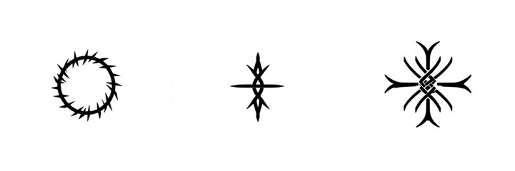Poster - Vector illustrations of abstract black and white symbols featuring circular and star-like designs