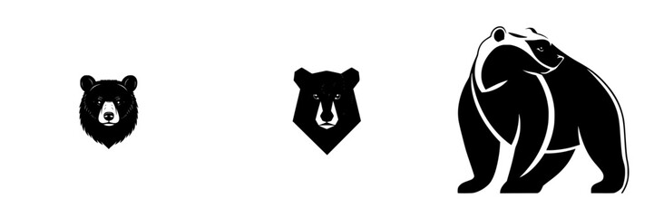 Poster - Vector illustration of three bear icons in black and white featuring distinct designs and styles