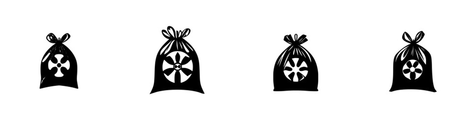 Poster - Vector illustration of black and white icons featuring four distinct bag designs in various styles