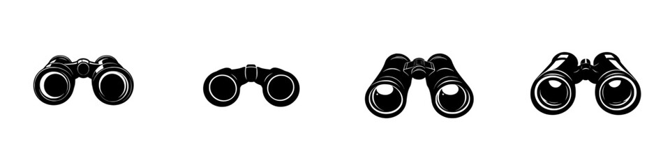 Poster - Illustration of black and white binocular icons showcasing different styles and perspectives for design and visual communication