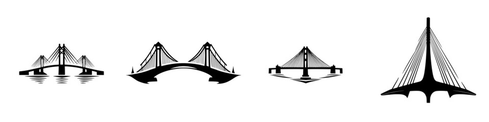 Poster - Vector illustration icons of various bridge designs in black and white showcasing different architectural styles and structures