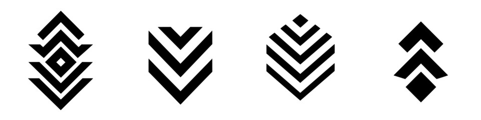 Poster - Vector illustration of geometric black and white arrow icons with various designs suitable for modern branding and graphic projects