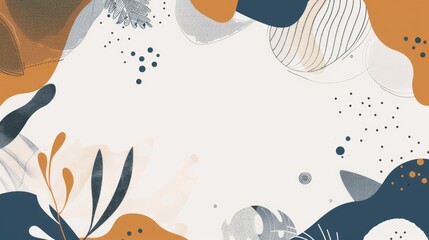 Poster - Abstract blue and beige wave patterns with dotted elements. Digital art for modern and elegant design. Background image of geometric shape with dark blue and orange with white background. AIG51.