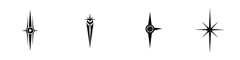 Poster - Vector illustration of four black and white decorative star symbols representing various styles and artistic expressions
