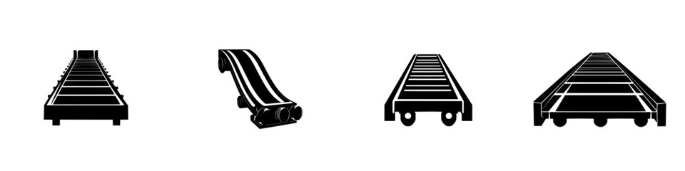 Poster - Vector illustration of black and white train tracks in different perspectives showcasing railway design elements