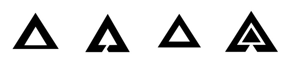 Poster - Vector illustration of four abstract triangular icons in black and white design showcasing modern geometric shapes